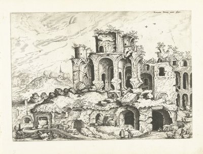 Třetí pohled na ruiny Palatinu Římské ruiny, 1561 (název série) od Johannes of Lucas van Doetechum (attributed to)