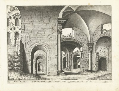 Pohled na Diokleciánovy lázně Římské ruiny, 1561 (název série) od Johannes of Lucas van Doetechum (attributed to)