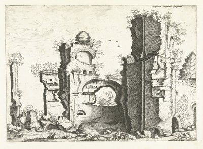 Pohled na ruiny, možná lázně Caracalla Římské ruiny, 1561 (název série) od Johannes of Lucas van Doetechum (attributed to)