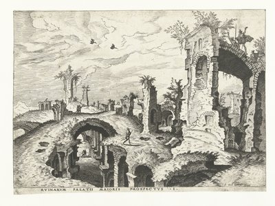 Pohled na ruiny na Palatine Hill v Římě Římské ruiny, 1561 (název série) od Johannes of Lucas van Doetechum (attributed to)