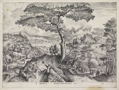 Krajina s odpočívajícími vojáky Milites Requiescentes (název na objektu) Velké krajiny (název série) od Johannes of Lucas van Doetechum