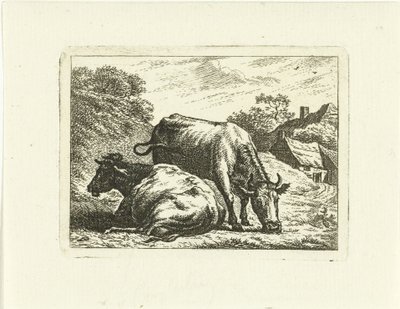 Dvě krávy podél silnice na farmě od Johannes van Cuylenburgh
