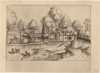 Venkovská vesnice s kostelem od Johannes van Doetechum, the Elder and Lucas
