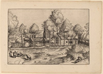 Venkovská vesnice s kostelem od Johannes van Doetechum, the Elder and Lucas