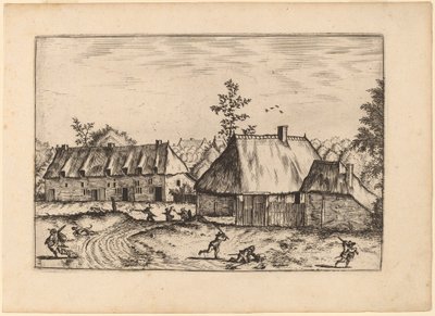 Farma a řada domů od Johannes van Doetechum, the Elder and Lucas