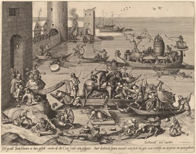 Svatý Martin s koněm na lodi od Johannes van Doetechum, the Elder, and Lucas