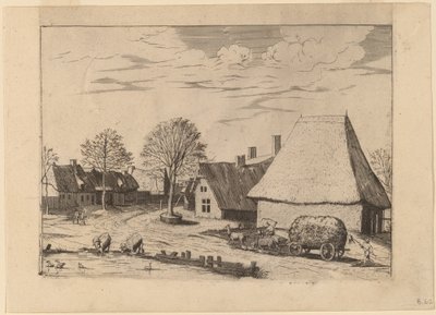 Village Street s vozíkem na seno od Johannes van Doetechum, the Elder and Lucas