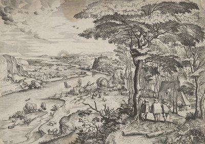 Jít do krajiny Emaus s poutníky v Emaus, ca. 1555-56. Tvůrci: Johannes van Doetecum I, Lucas van Doetecum od Johannes and Lucas van Doetecum