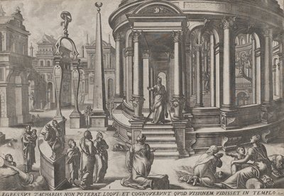 Zacharias Vykročení z chrámu, ze série Události v chrámu a jeho okolí,..., ca. 1572. Tvůrci: Johannes van Doetecum I, Lucas van Doetecum. od Johannes and Lucas van Doetecum