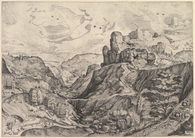 Alpská krajina s hlubokým údolím z Velké krajiny, ca. 1555-56. od Johannes van Doetecum I