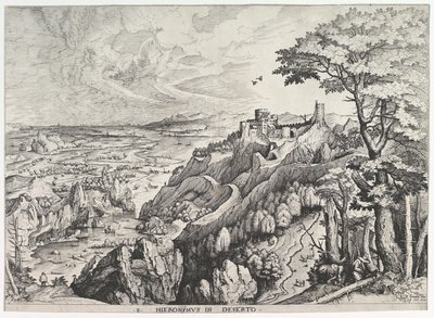 St. Jerome in the Wilderness S. Hieronymus in Deserto from The Large Landscapes, ca. 1555-56. od Johannes van Doetecum I