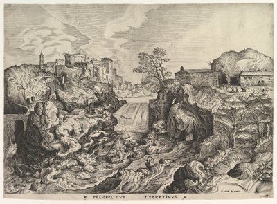 Pohled na Tiber Tivoli Prospectus Tyburtinus z Velké krajiny, ca. 1555-56. od Johannes van Doetecum I