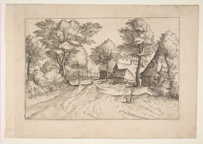 Vesnická cesta s farmou a kůlnami, ze série, The Small Landscapes Multifariaru..., 1559-61. od Johannes van Doetecum I