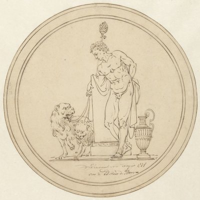 Alegorická mužská postava, stojící se dvěma lvy od Johannes van Dregt