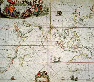 Mapa Afriky, Indie, Indického oceánu a východní Indie od Johannes van Keulen