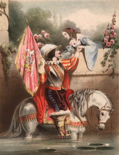 Podívejte se přes zahradní zeď Kate - voják na bílém koni potkává svou lásku (barva litho) od John (after) Brandard
