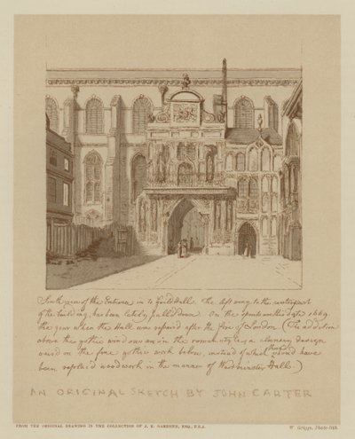 Jižní pohled na vchod do Guildhall, City of London (litho) od John (after) Carter
