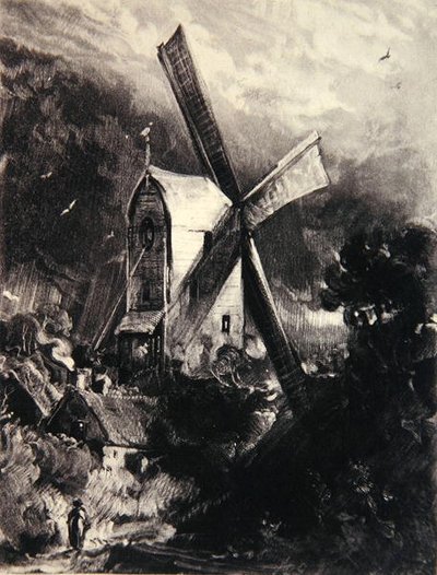 Mill near Brighton, vyryl David Lucas (1802-81), kolem roku 1830 (mezzotinta, suchá jehla a inkoust na papíře) od John (after) Constable