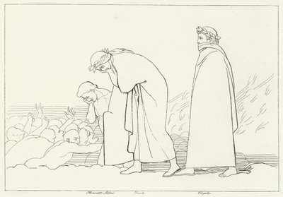 Dante diskutující se svým učitelem, Inferno, Canto 15 (rytina) od John (after) Flaxman