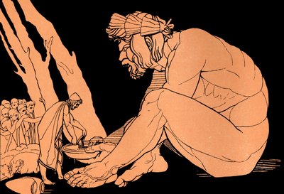 Odysseus dává Polyfémovi víno, Odyssea (tisk) od John (after) Flaxman