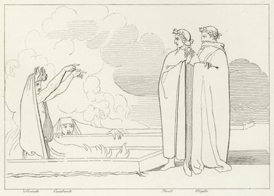 The Fiery Sepulchres, Inferno, Canto 10 (rytina) od John (after) Flaxman
