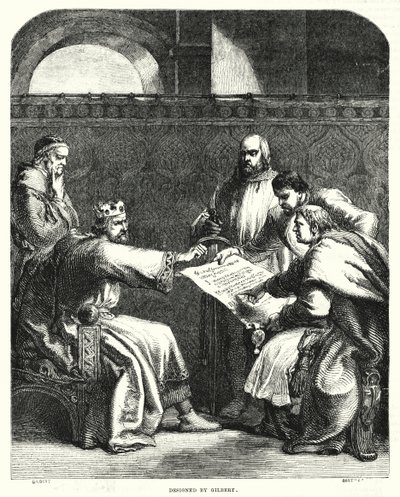 Král Jan odmítl podepsat Magna Chartu v Oxfordu v roce 1215 (rytina) od John (after) Gilbert
