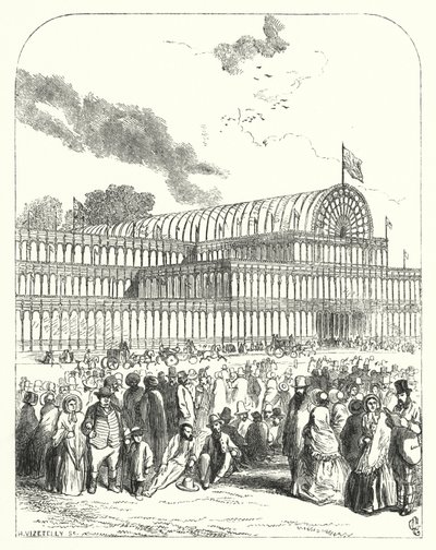 Crystal Palace v Hyde Parku v Londýně, místo konání Velké výstavy z roku 1851, navržený Josephem Paxtonem a Charlesem Foxem (rytina) od John (after) Gilbert