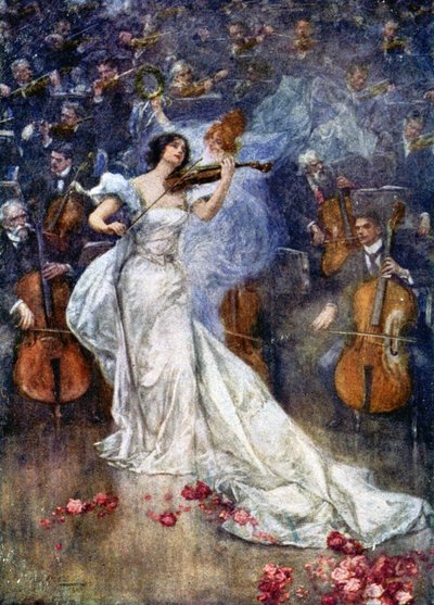 Hudba. Houslový koncert. Ilustrace Gulich, Česká republika, cca 1900 (pohlednice) od John (after) Gulich