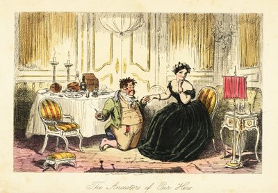 Anglický gentleman dvořící se mladé dámě v restauraci v hostinci od John (after) Leech
