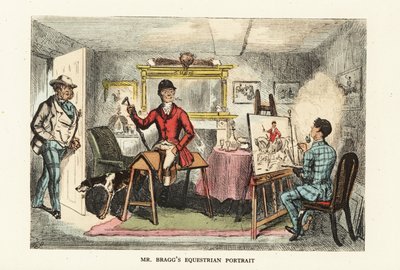 Anglický gentleman v loveckých růžových si nechává malovat portrét od John (after) Leech