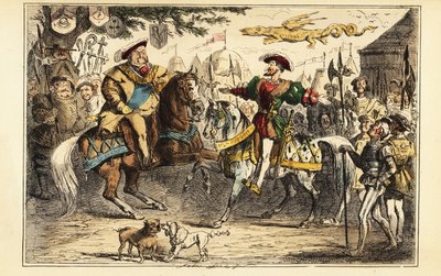 Anglický Jindřich VIII. se setkal s Františkem I. Francouzským na koni na poli Zlatého plátna, 7. června 1520 od John (after) Leech