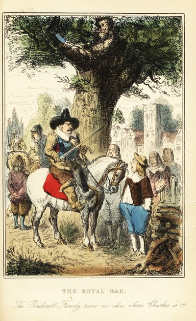 Král Karel II. skrývá dub v Boscobelském lese po bitvě u Worcesteru od John (after) Leech