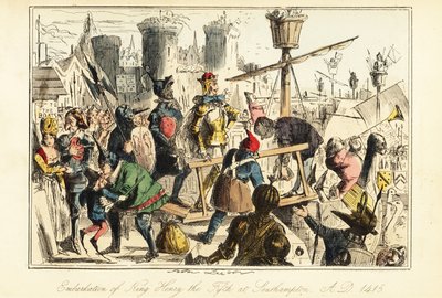 Anglický král Jindřich V. nastoupil na palubu Trinity v Southamptonu od John (after) Leech