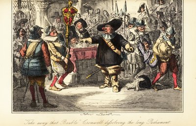 Oliver Cromwell v roce 1653 odstranil palcát z poslanecké sněmovny a rozpustil Rumpův parlament od John (after) Leech