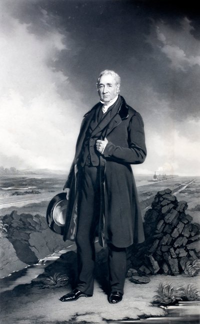 George Stephenson , anglický inženýr a železniční průkopník (litho) od John (after) Lucas