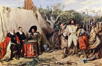 Vojenský soud s bubeníkem (barevná litografie) od John (after) Pettie