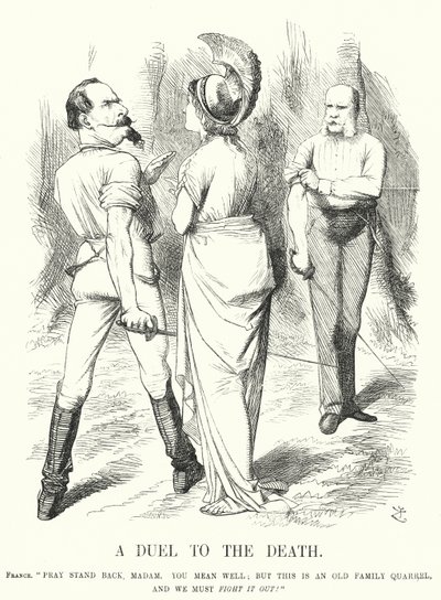 Punch cartoon: Duel to the Death - francouzsko-pruská válka (rytina) od John (after) Tenniel