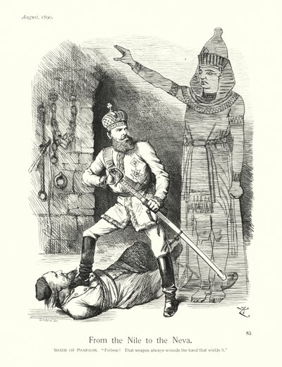 Karikatura Sira Johna Tenniela: Johnniel: Od Nilu k Něvě (rytina) od John (after) Tenniel