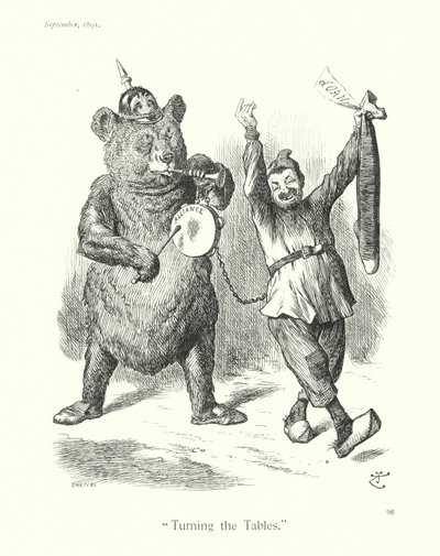 Karikatura Sira Johna Tenniela: (rytina): "Turning the Tables" (Obrácení stolů) od John (after) Tenniel