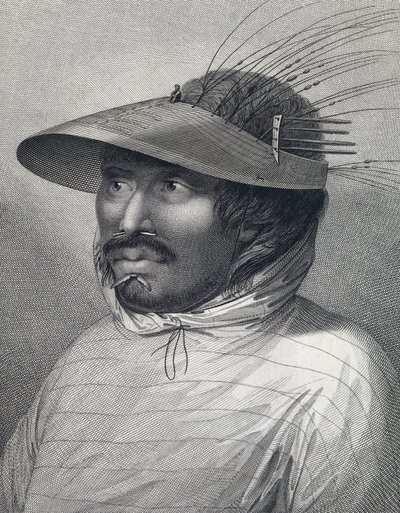 Portrét muže z Oonalashky (nebo Unalaska, Aljaška, Spojené státy). Rytina z konce 18. století, autor William Sharp () , podle Johna Webbera (1751-1793). od John (after) Webber