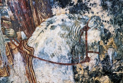 Kůň, poškozená freska na stropě v kostele Agios Vasileios, Vavouledo, Kréta, Řecko (foto) od Walter Charles Mills