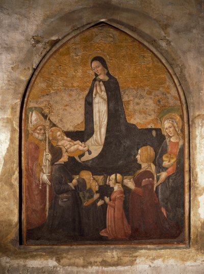 Itálie, Milán, Kostel Panny Marie Milostivé, Věžní kaple, Panna adorující dítě, freska od Walter Charles Mills