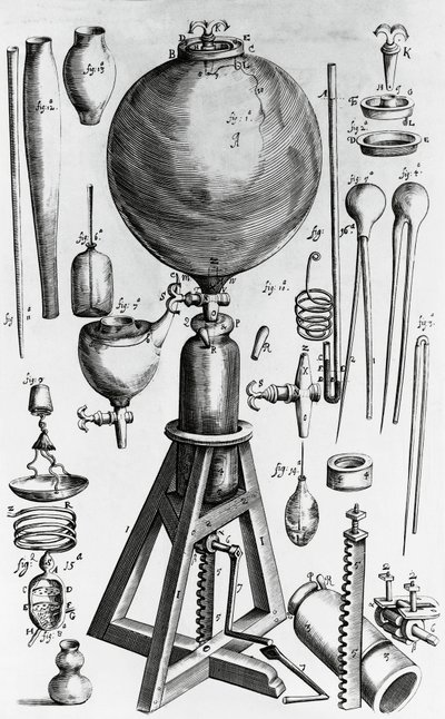 Nové fyzikálně-mechanické pokusy se vzduchem, Robert Boyle (1627-1691), rytina od Walter Charles Mills