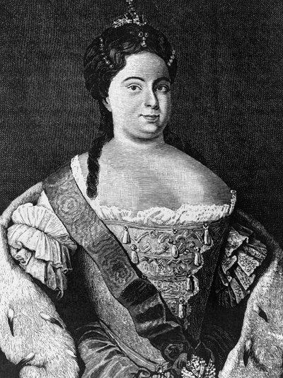 Portrét Kateřiny I. (1684-1727), druhé manželky Petra Velikého a ruské císařovny od roku 1725 do své smrti, rytina od Walter Charles Mills