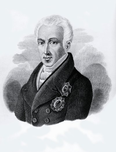 Portrét hraběte Ioannise Antoniose Kapodistriase (1776-1831), prezidenta Řecké republiky v letech 1828 až 1831, rytina od Walter Charles Mills