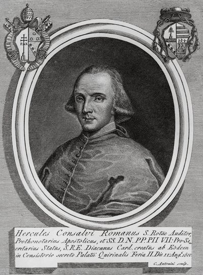 Portrét Ercole Consalvi (1757-1824), italský kardinál a politik, rytina Carlo Antonini od Walter Charles Mills