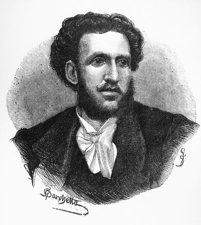 Portrét Iginio Ugo Tarchetti (1839-1869), italský autor, básník a novinář, rytina od Walter Charles Mills
