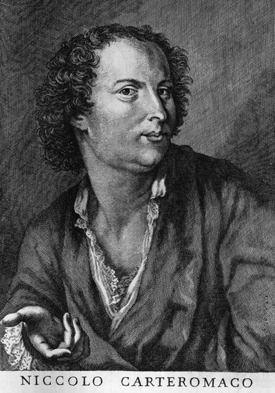 Portrét Niccolo Forteguerri, také známý jako Niccolo Carteromaco (1674-1735), italský básník, rytina od Walter Charles Mills