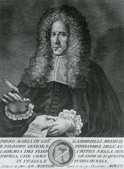 Portrét Pirro Maria Gabbrielliho (1643-1705), italského filozofa a profesora teoretické medicíny a botaniky, rytina Cosimo Zocchi (aktivní 1740-cca 1787) od Walter Charles Mills