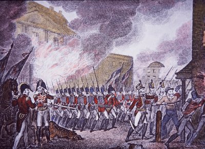 The Burning of Washington (barevná rytina) od Walter Charles Mills